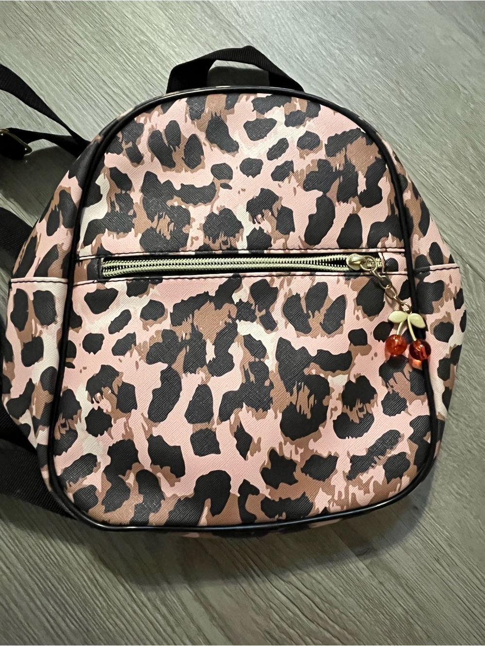 Leopard Print Mini Backpack with Front Zip Pocket and Adjustable Straps